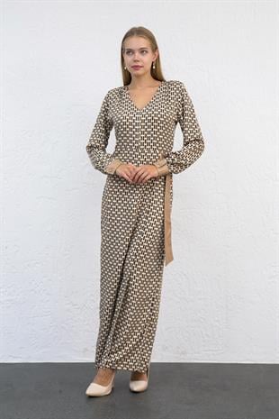 Deri Aksesuarlı V Yaka Tulum