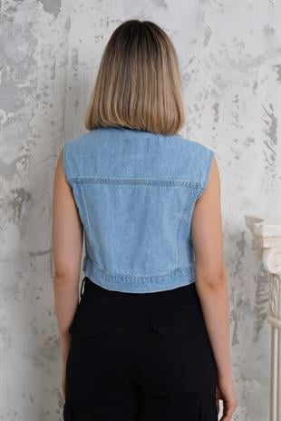 Önü Düğmeli Mavi Yelek