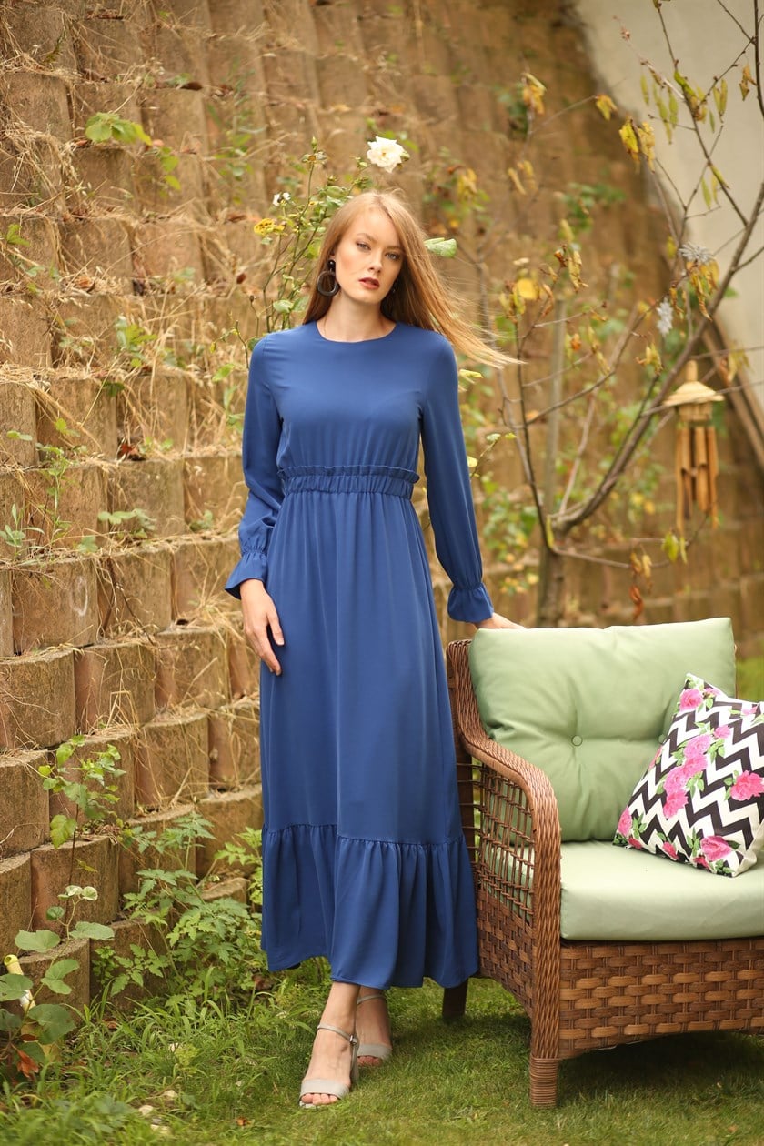 Elastic Waist Indigo Dress