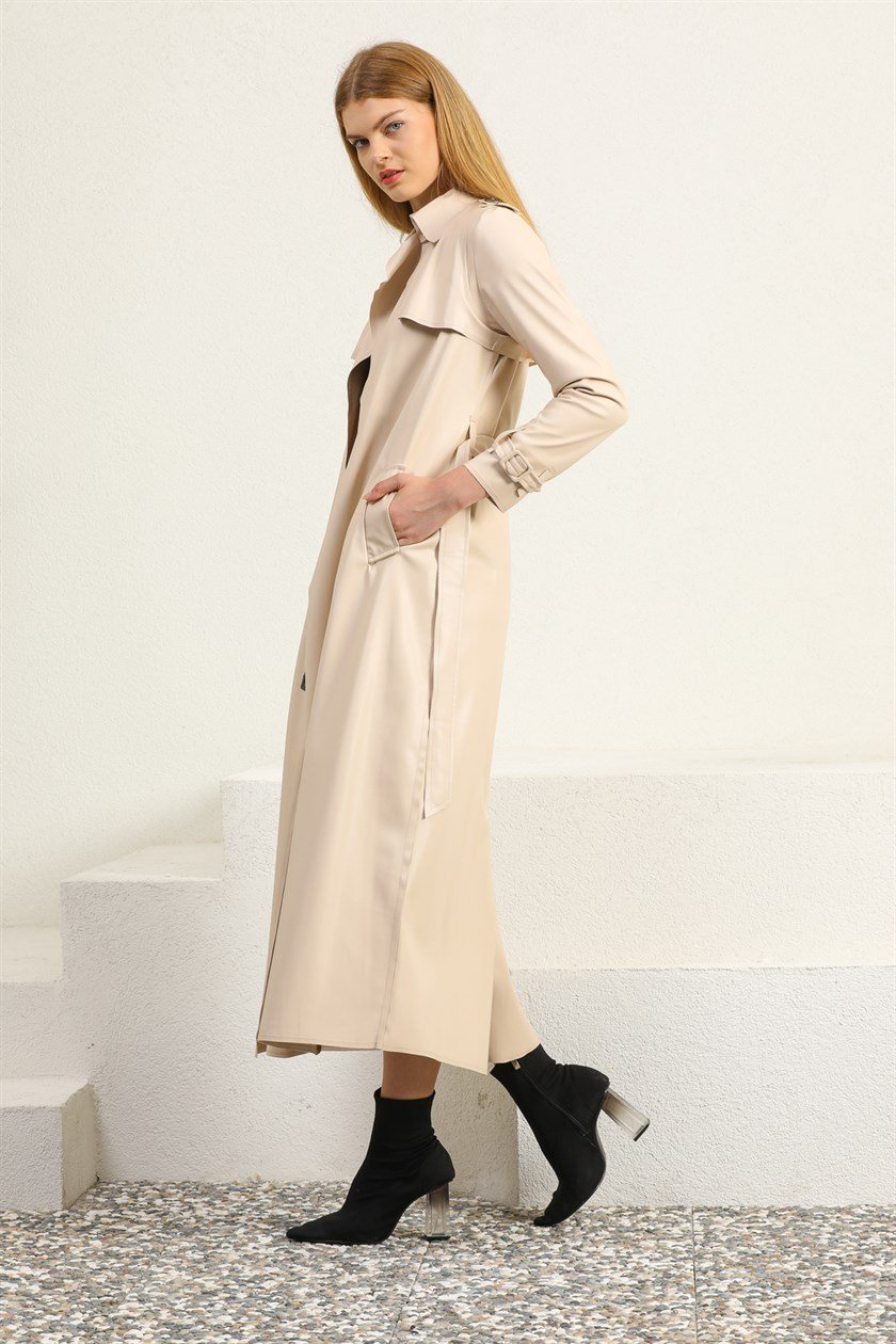 Long Stone Leather Trench Coat