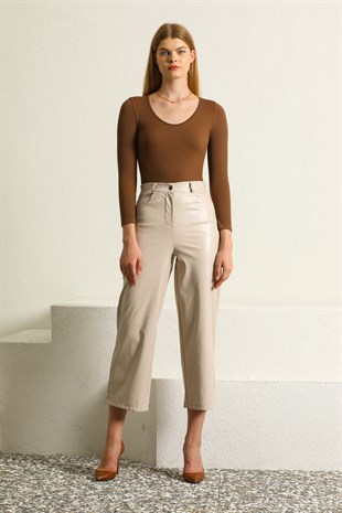 Stone Color Leather Pants