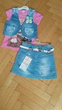 Ciciki Etek ve Dantelli Yelek kombine KOT takım elbise 2/6 Yaş ( PEMBE )