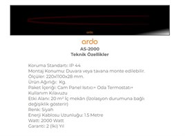 Ardo AS-2000 Cam Panel Isıtıcı Soba ( 220 x 1100 x 28 mm.)