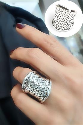 925 ayar Gümüş Ayarlanabilir Tasarım Hasır Yüzük 