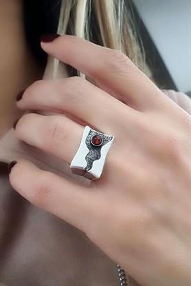 Granat Taş detaylı 925ayar gümüş El işi tasarım yüzük özel seri 