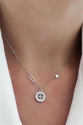 İtalyan tasarımı sedef taşlı 925ayar gümüş tasarım kutup yıldızı kolye 