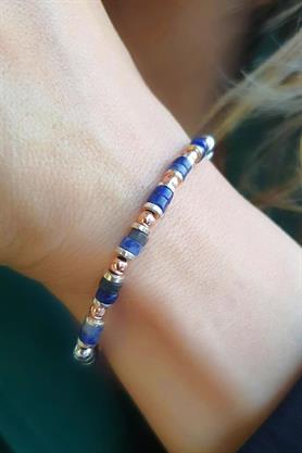 Lapis Lazuli ve hematit taş detaylı Tasarım el işi doğal taş bileklik 