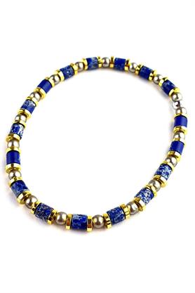 Lapis Lazuli ve hematit taş detaylı Tasarım el işi doğal taş bileklik