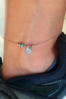 mineli 925 ayar Gümüş Üzerine Rose Altın Kaplama nazar boncuklu halhal 