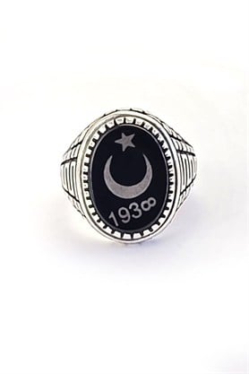 Oniks Taşlı Ay yıldız Figürlü 925 ayar Gümüş Tasarım erkek yüzük 