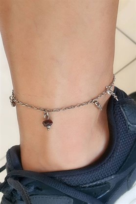 Oniks ve granat taşlı 925 ayar gümüş tasarım bohem Halhal 