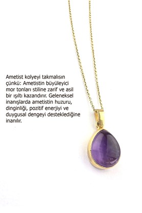 Osevia Ametist Taşlı 925 ayar Gümüş Üzerine Altın Kaplama Tasarım kolye