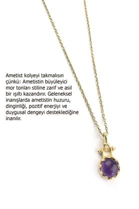 Osevia Ametist Taşlı 925 ayar Gümüş Üzerine Altın Kaplama Vintage kolye 