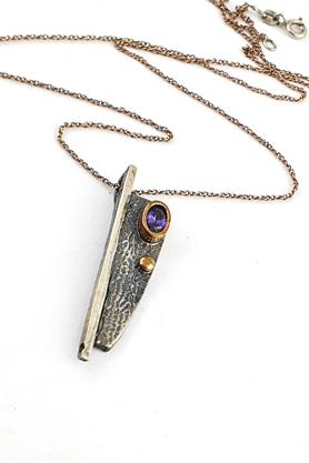 OSEVIA Ametist Taşlı 925ayar Gümüş Üzerine Rose Altın Kaplama Tasarım Kolye