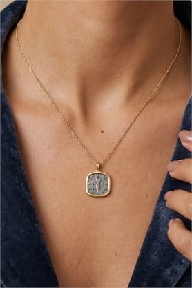 Osevia Koleksiyonu antik tanrıça kibele 925 ayar Gümüş Üzerine Altın Kaplama Vintage şans kolyesi