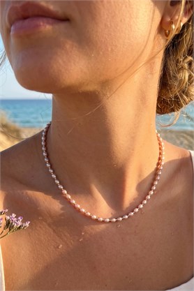 Pembe barok incili 925 ayar gümüş detaylı inci kolye