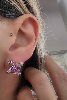 Pembe zirkon Taş Detaylı 925 ayar Gümüş İtalyan Tasarımı Küpe