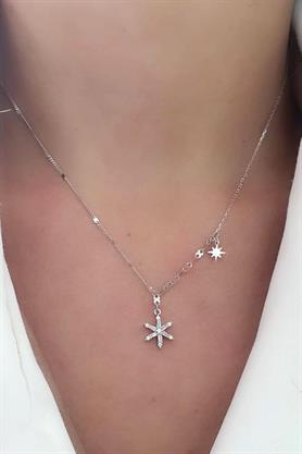 Pırlanta Parlaklığında Zirkon Taşlı 925ayar Gümüş Kutup Yıldızı Figürlü Kolye 