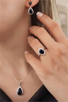 Sky diamond Black 925 ayar Gümüş Damla Set Takım 