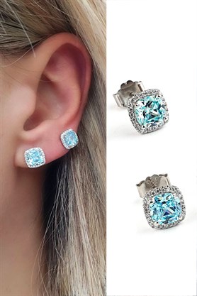 Sky Diamond Blue Aquamarin Taşlı 925 ayar Gümüş küpe 