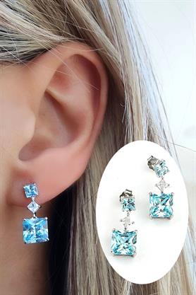 Sky Diamond Blue Aquamarin Taşlı 925ayar Gümüş Üzerine Altın Kaplama küpe 