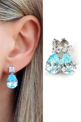 Sky Diamond Blue Aquamarin Taşlı 925ayar Gümüş Üzerine Altın Kaplama damla küpe