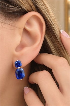 Sky diamond Blue Safir Taşlı 925 ayar Gümüş Tasarım küpe 