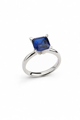 Sky diamond Blue Safir Taşlı 925 ayar Gümüş Üzerine Beyaz Altın Kaplama kare  Tek Taş yüzük