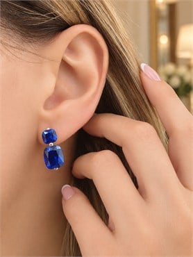 Sky diamond Blue Safir Taşlı 925 ayar Gümüş Tasarım küpe 