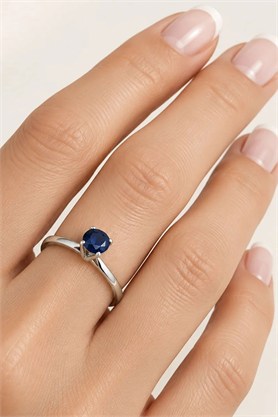Sky diamond Blue Safir Taşlı 925 ayar Gümüş Üzerine Beyaz Altın Kaplama Tek Taş yüzük 