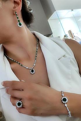 Starlight Diamond Yeşil   Zirkonia Taşlı 925 ayar Gümüş Set Takım 