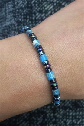 Turkuaz hematit taş detaylı Tasarım Doğal Taş bileklik 