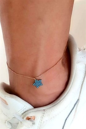 Turkuaz yıldız figürlü 925 ayar gümüş rose altın kaplama trend halhal 