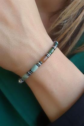 Turmalin Taşlı Hematit Taş Detaylı Tasarım doğal taş bileklik 