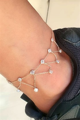 Zirkon Taş Detaylı 925 ayar Gümüş Üzerine Rose Altın Kaplama Trend halhal 