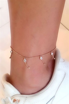 Zirkon Taş Detaylı 925 ayar Gümüş Üzerine Rose Altın Kaplama Trend halhal 