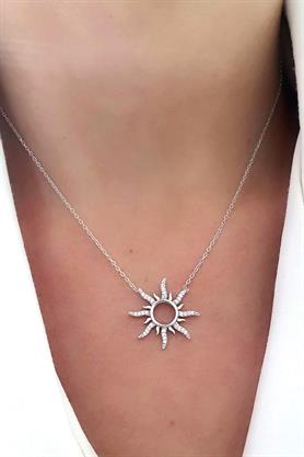 Zirkon Taş Detaylı 925ayar Gümüş Güneş Figürlü Kolye