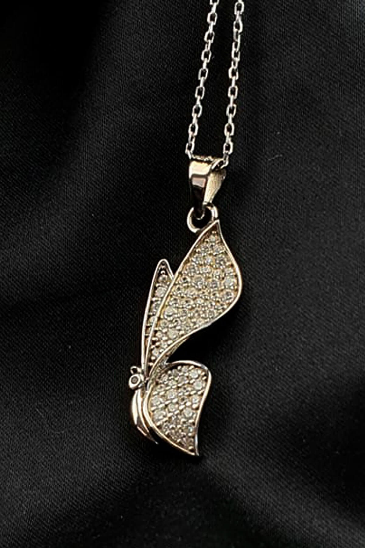 Pırlanta ışıltısında sky diamond taşlı 925ayar gümüş kelebek kolye - OSESHOP
