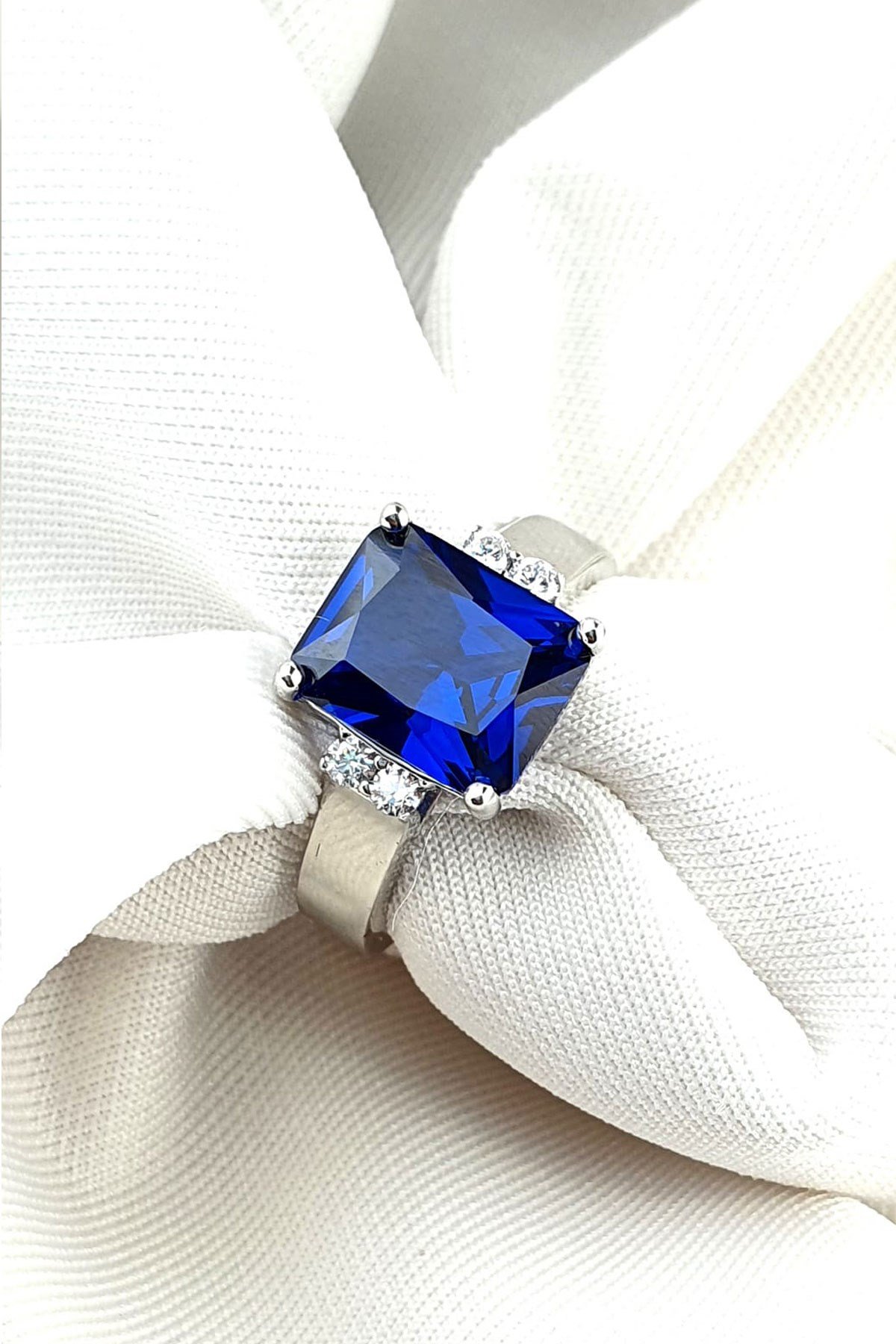 Sky Diamond Blue Creative Sapphire 925ayar Gümüş Lüks Baget Yüzük -OSESHOP