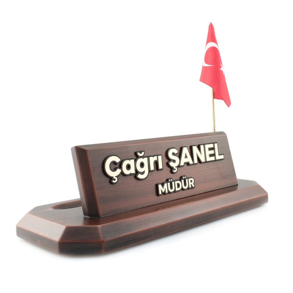 Masa İsimliği Ahşap Bayraklı