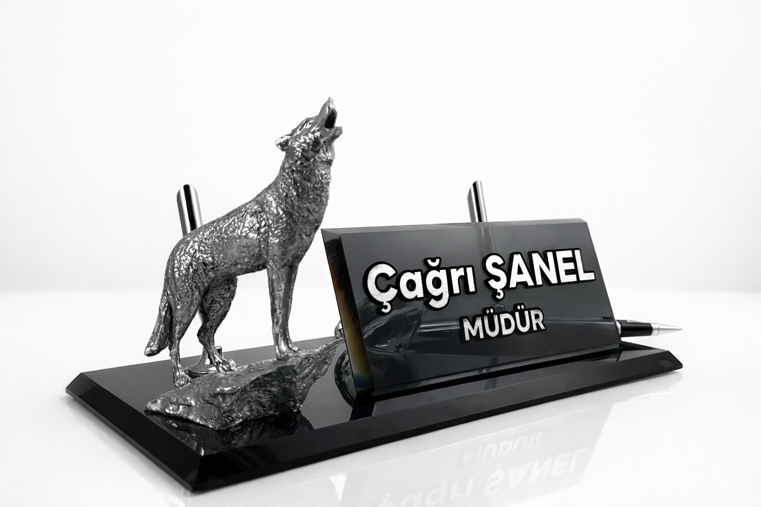 kurt Figürlü Masa İsimliği, kurt isimlik,silver