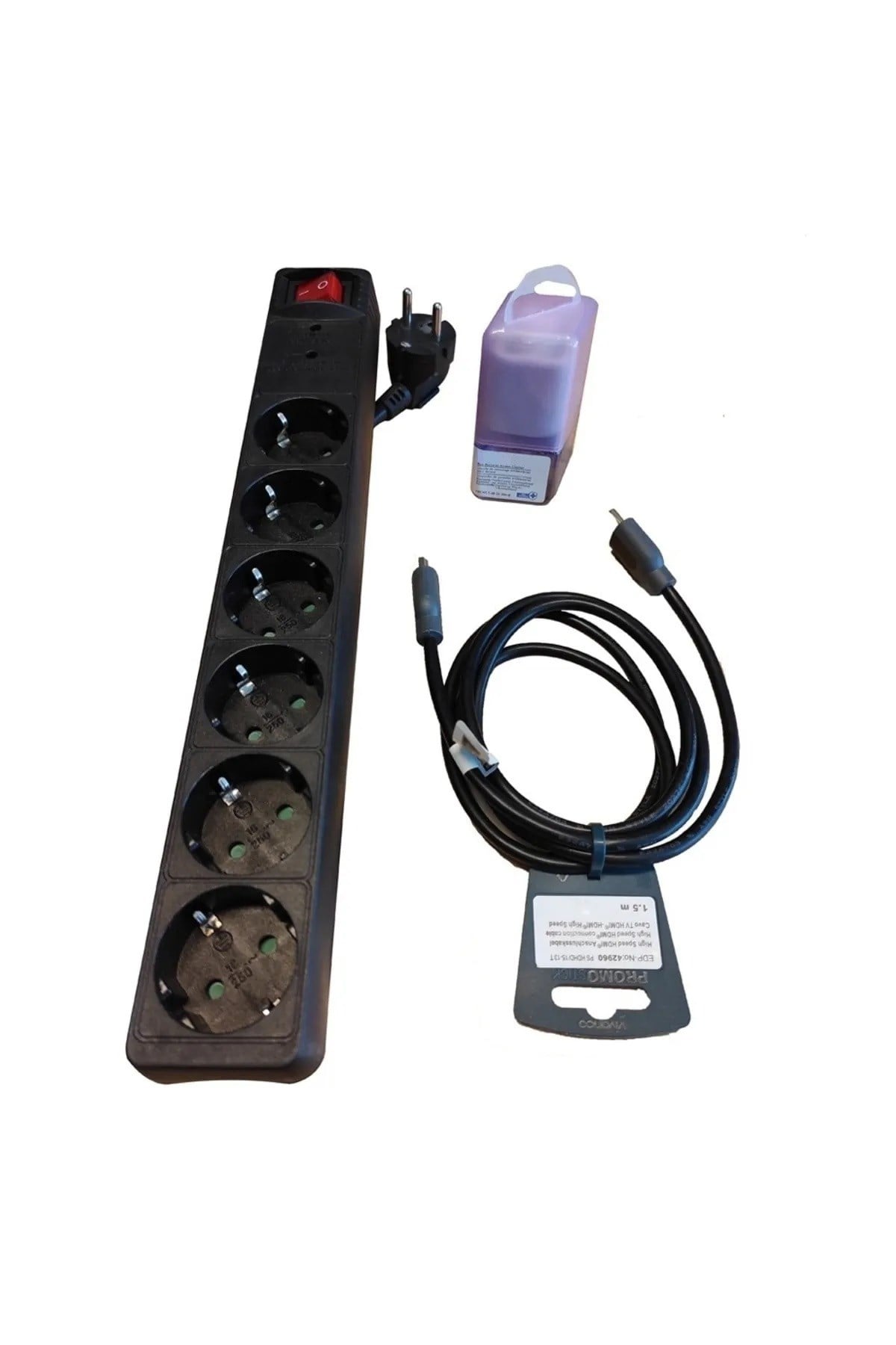 33333 Tv Set 3 In 1 Akım Korumalı 6lı Priz + Hdmı Kablo +  Ekran Temizleyici