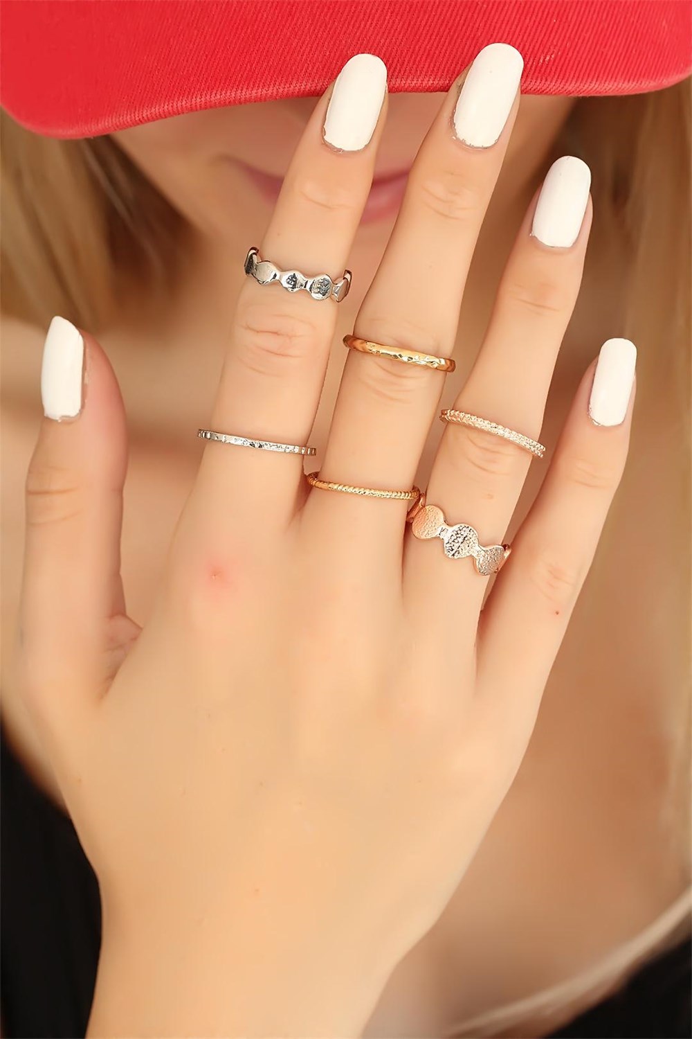  Trend Gold Rose Silver Renkli Metal Bayan Yüzük Seti