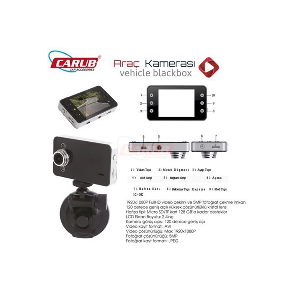 ARAÇ KAYIT KAMERASI 2.4 INC EKRANLI VANTUZLU  12V