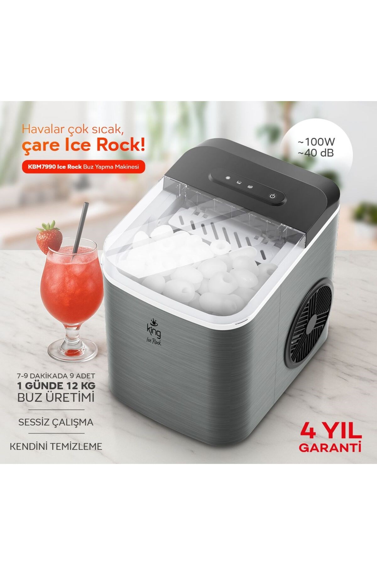 ICE ROCK 12 KG KAPASİTELİ 1.3L SU HAZNELİ BUZ YAPMA MAKİNESİ KBM7990