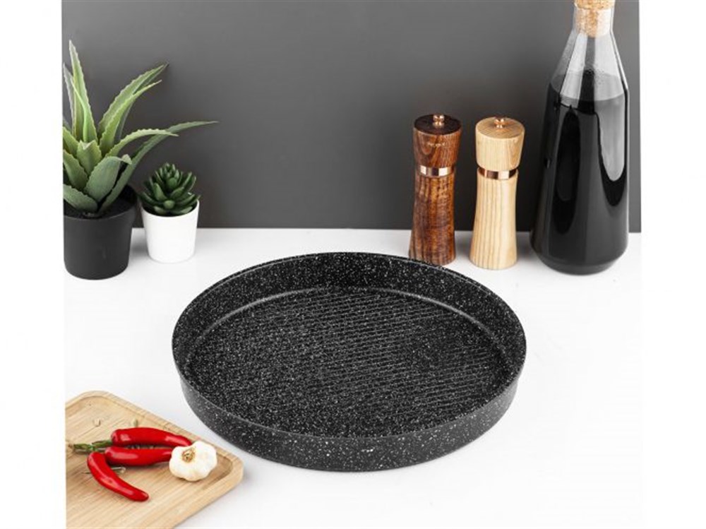 Taç Granit Döküm Yuvarlak Tepsi 32 Cm-Siyah