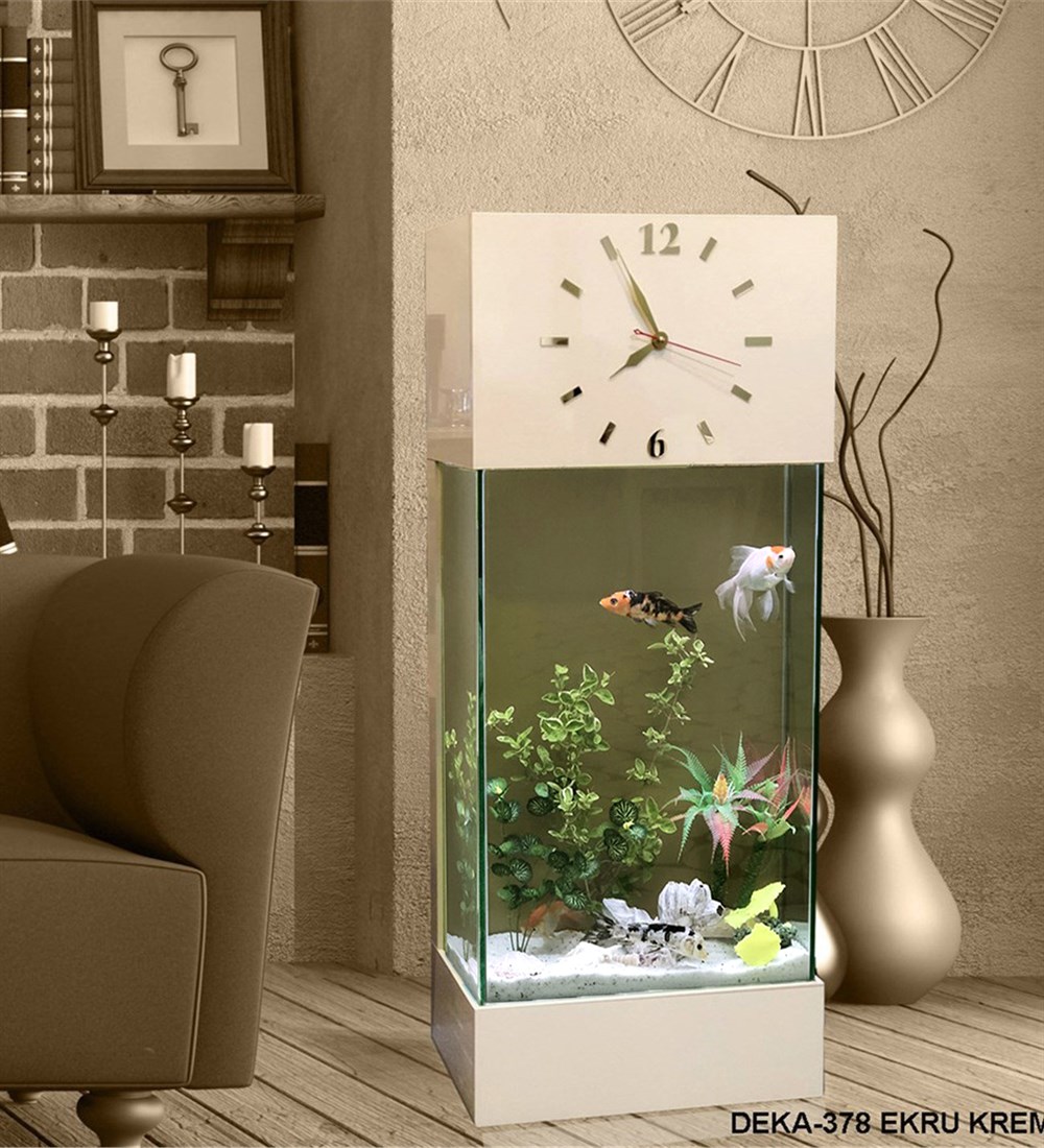 Led ışıklı Saat Kule Akvaryum Deka-378 ekru krem
