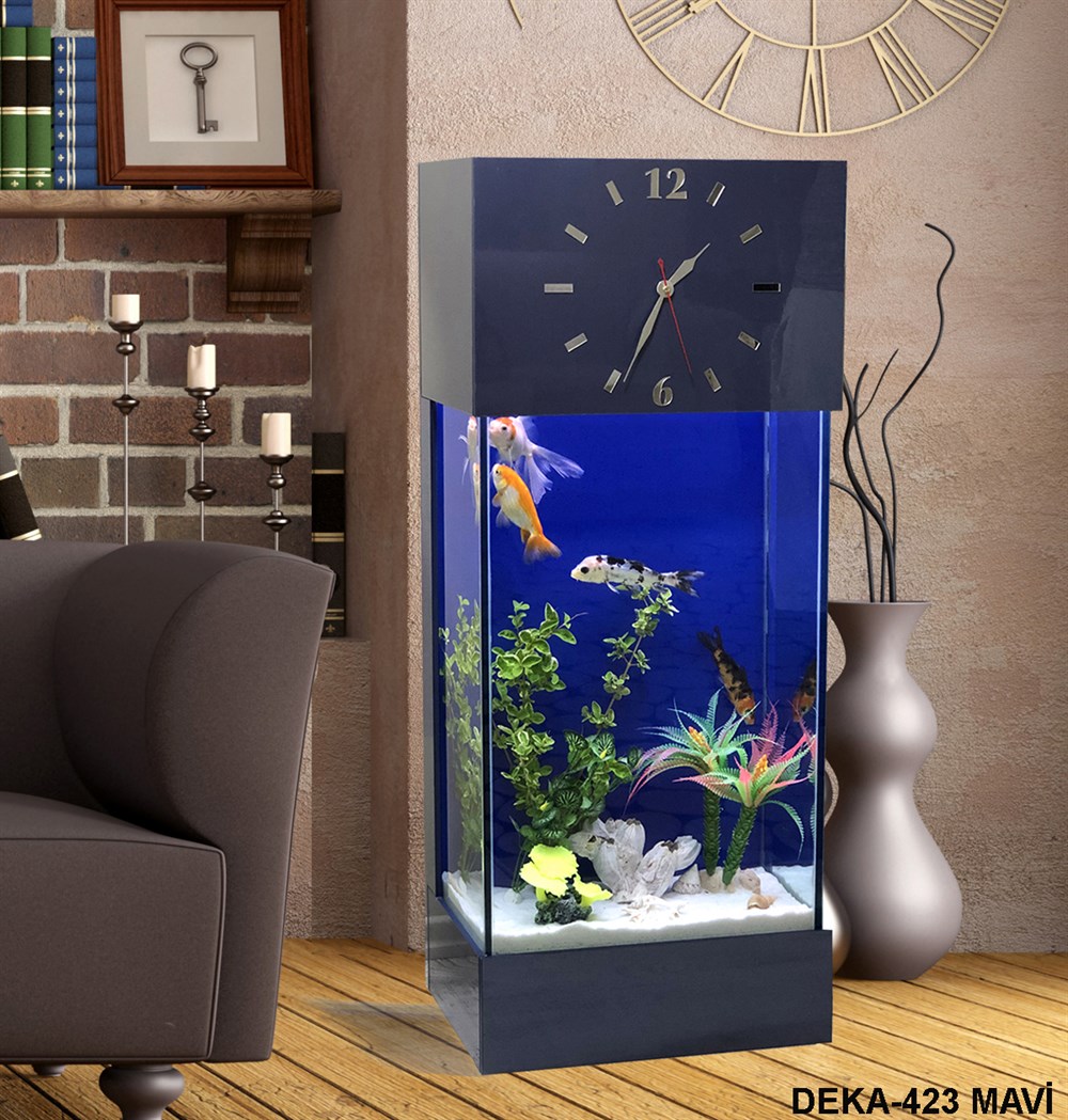 Led ışıklı Saat Kule Akvaryum Deka-423 Mavi