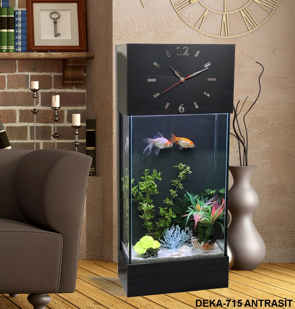 Led ışıklı Saat Kule Akvaryum Deka-715 antrasit