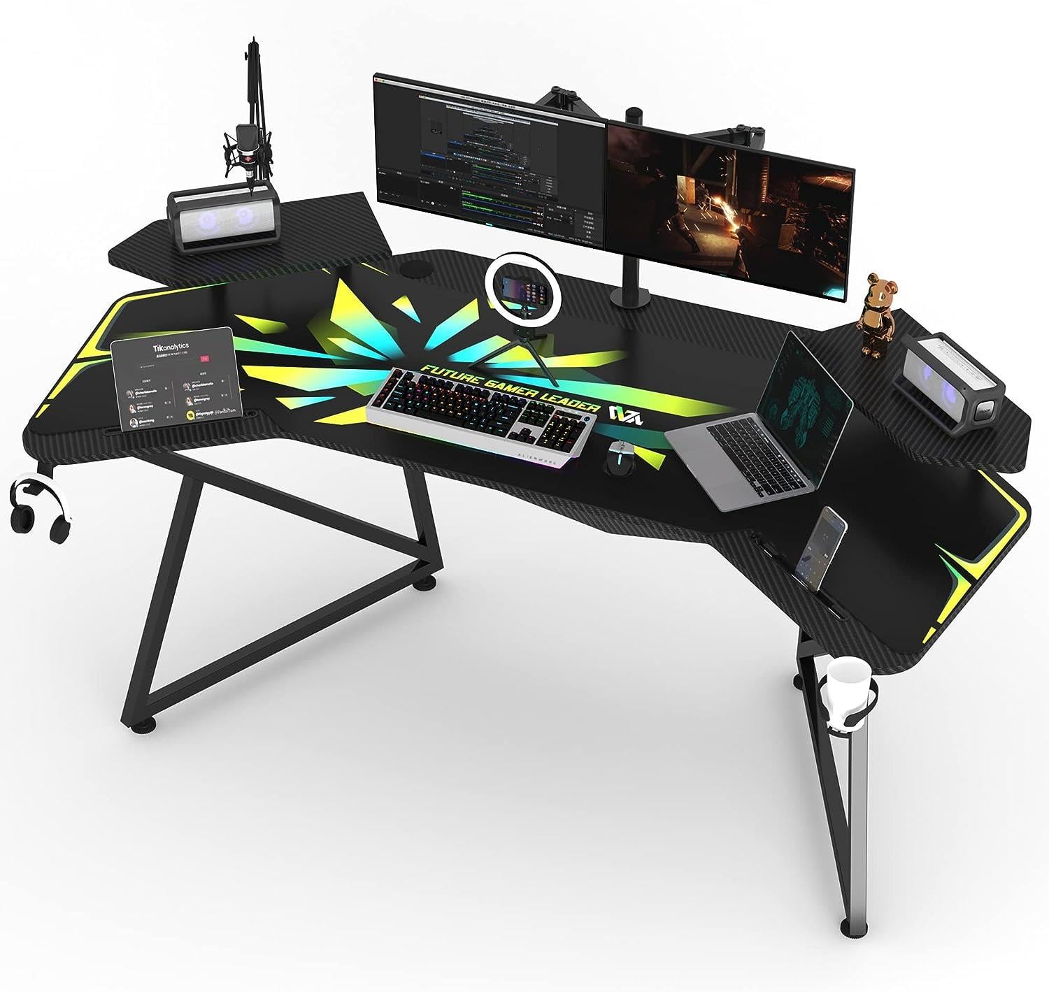 Özel Tasarım Kanatlı Oyuncu Masası 160 Cm Rgb Işıklı Mouse Pad Bardaklık Ve Kulaklık Tutucu